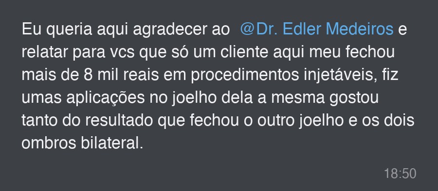 Depoimento: mais de 8 mil em procedimentos injetáveis